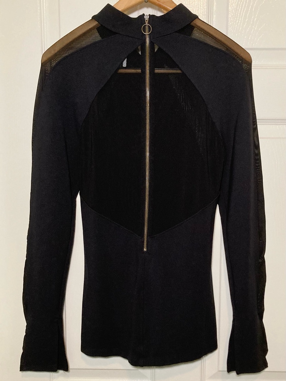Free People Size L Monarch Black Mesh Long Sleeve Top - Picture 5 of 11